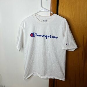 Champion White T-Shirt with Blue Logo